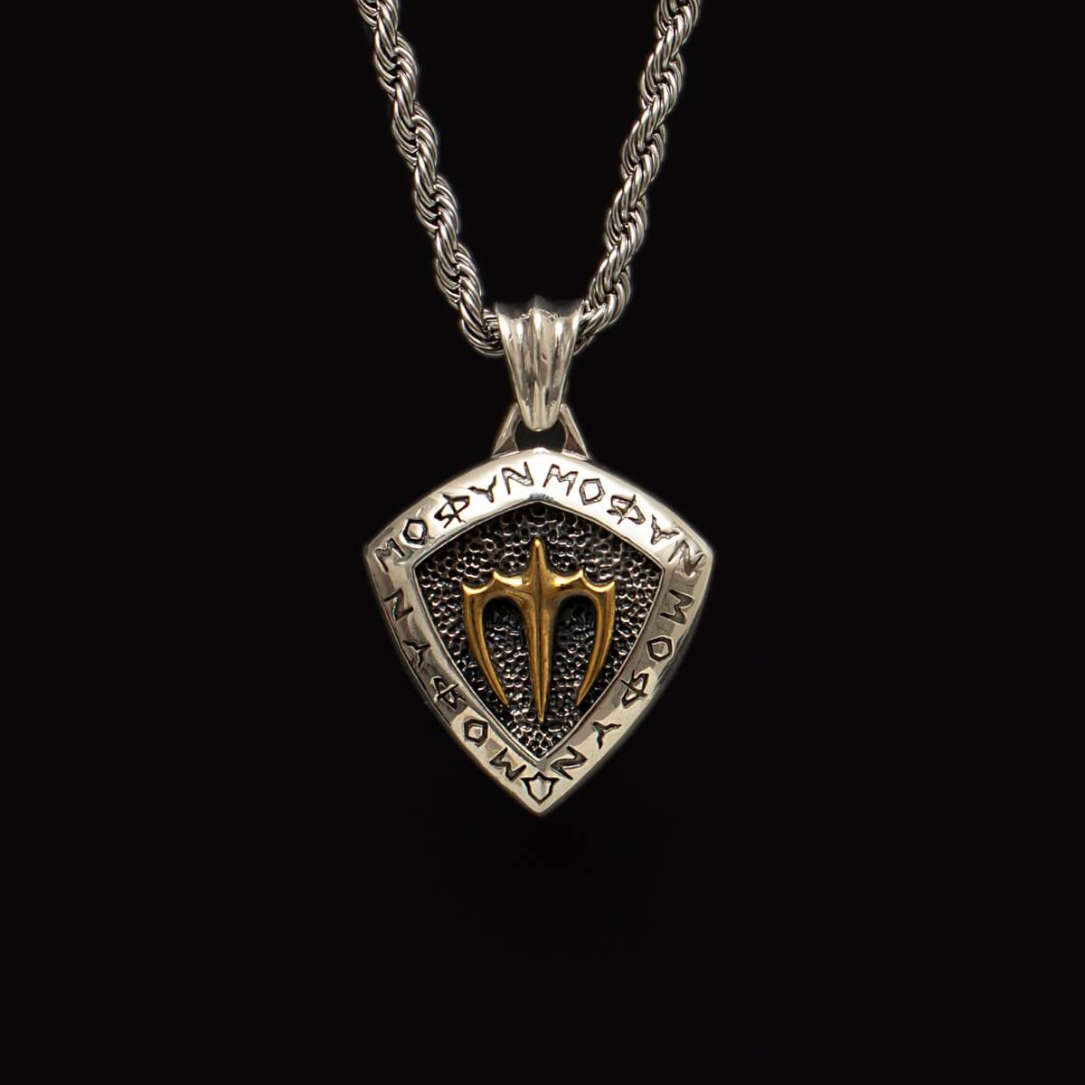 S925 Silver Golden Poseidon Trident Necklace for Men Manntara