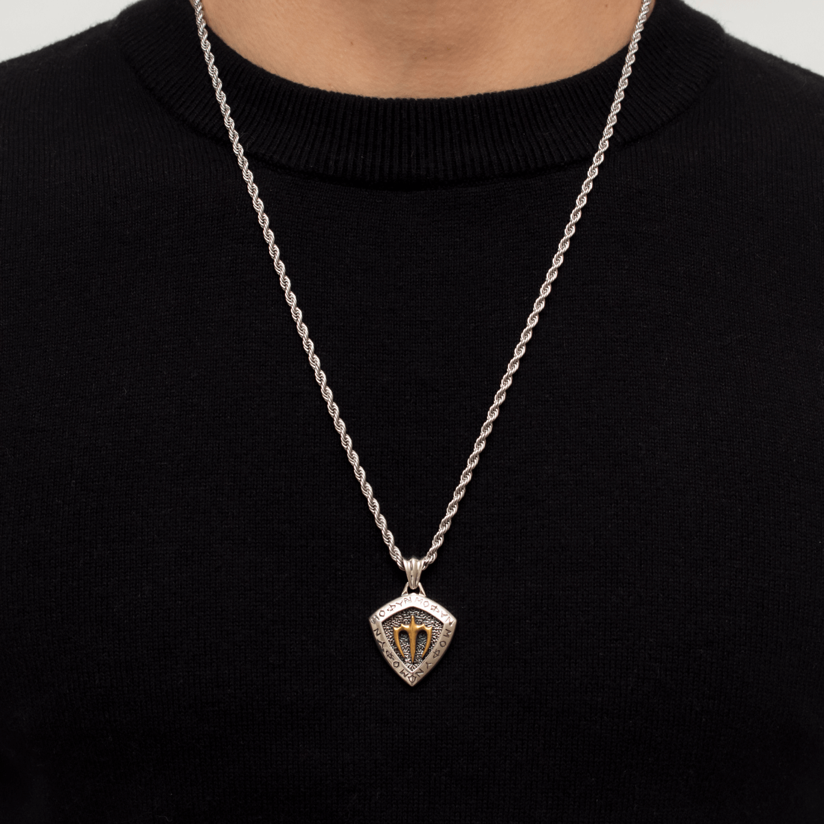 S925 Silver Golden Poseidon Trident Necklace for Men Manntara