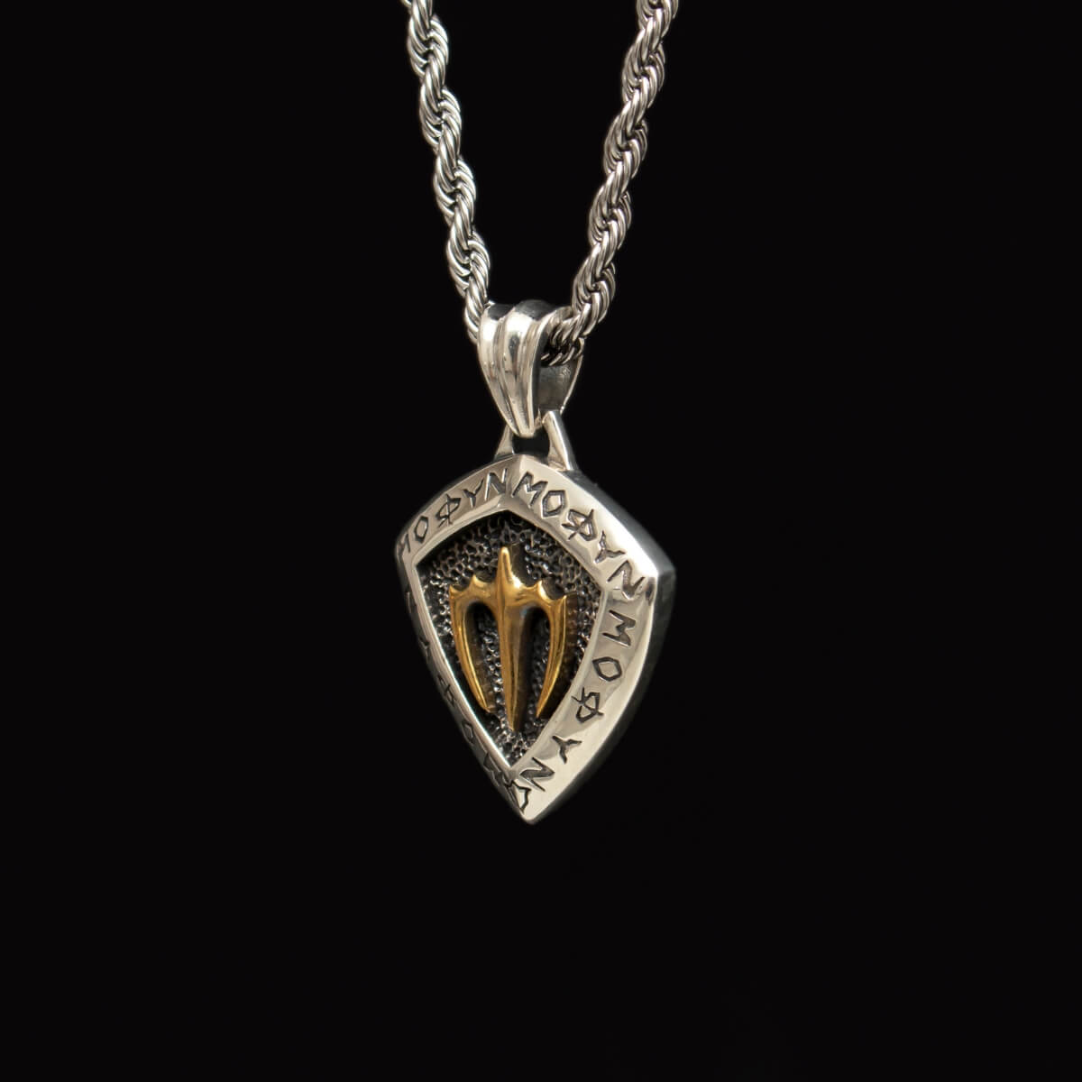 S925 Silver Golden Poseidon Trident Necklace for Men Manntara