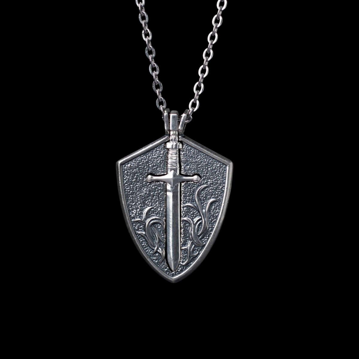 S925 Silver Premium Jewelry Men's Shield Sword Necklace Manntara