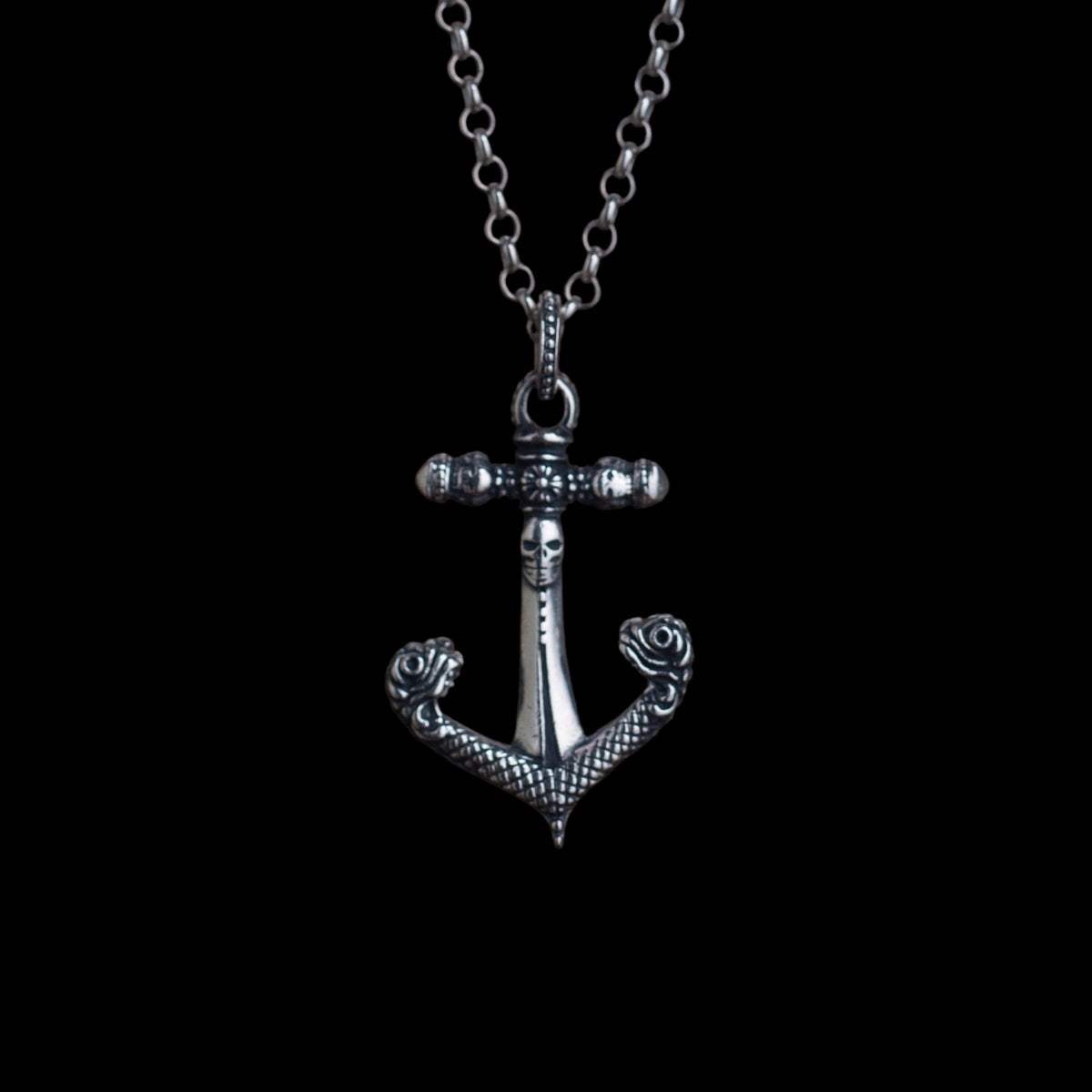 S925 Silver Skulled Anchor Men's Necklace Manntara