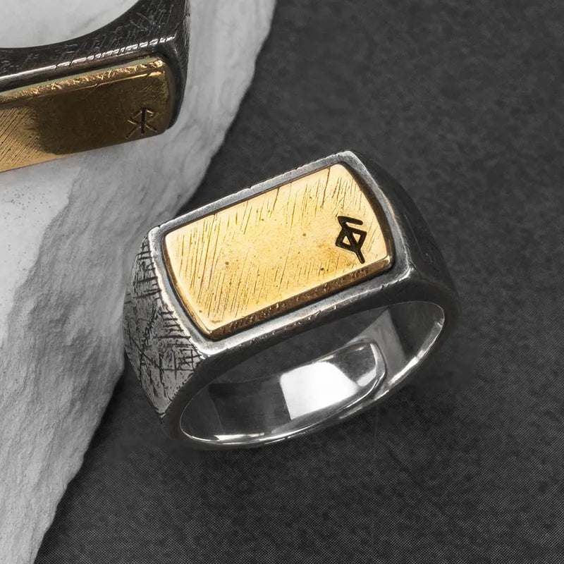 Silver-Golden S925 Silver Nordic Viking Rune Adjustable Ring For Men Manntara