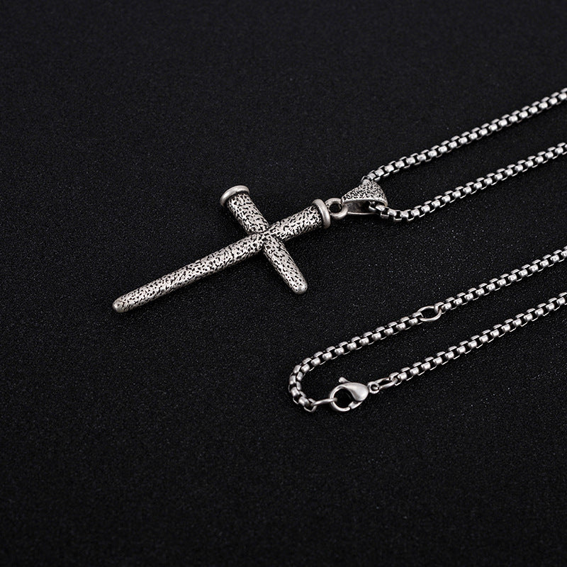 Silver Cross Necklace of Stainless Steel For Men Manntara