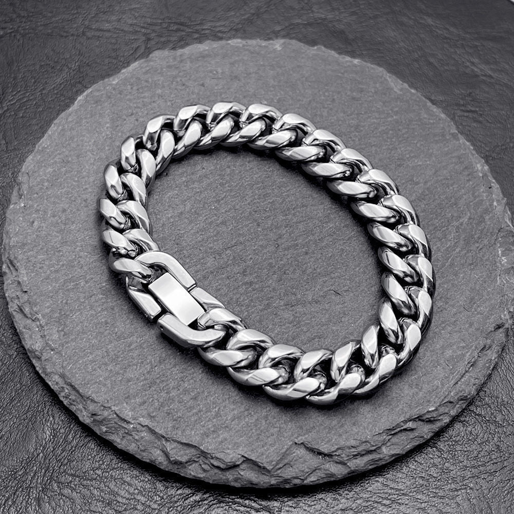 Silver Stainless Steel 10 mm Chain Bracelet for Men Manntara