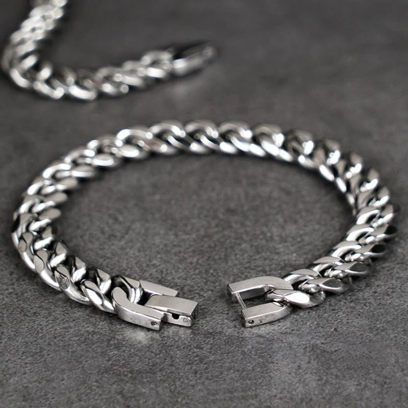 Silver Stainless Steel 10 mm Chain Bracelet for Men Manntara