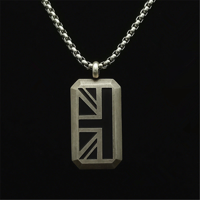 Silver Stainless Steel Britain Flag Necklace For Men Manntara