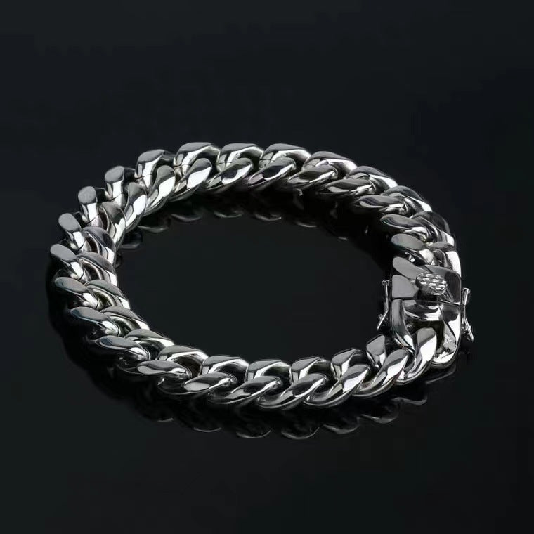 Silver Stainless Steel Casual Cuban Link Bracelet for Men Manntara