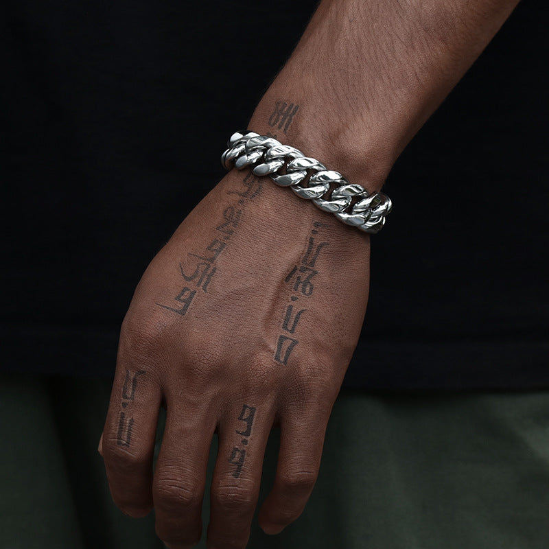 Silver Stainless Steel Casual Cuban Link Bracelet for Men Manntara