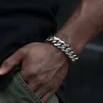 Silver Stainless Steel Casual Cuban Link Bracelet for Men Manntara