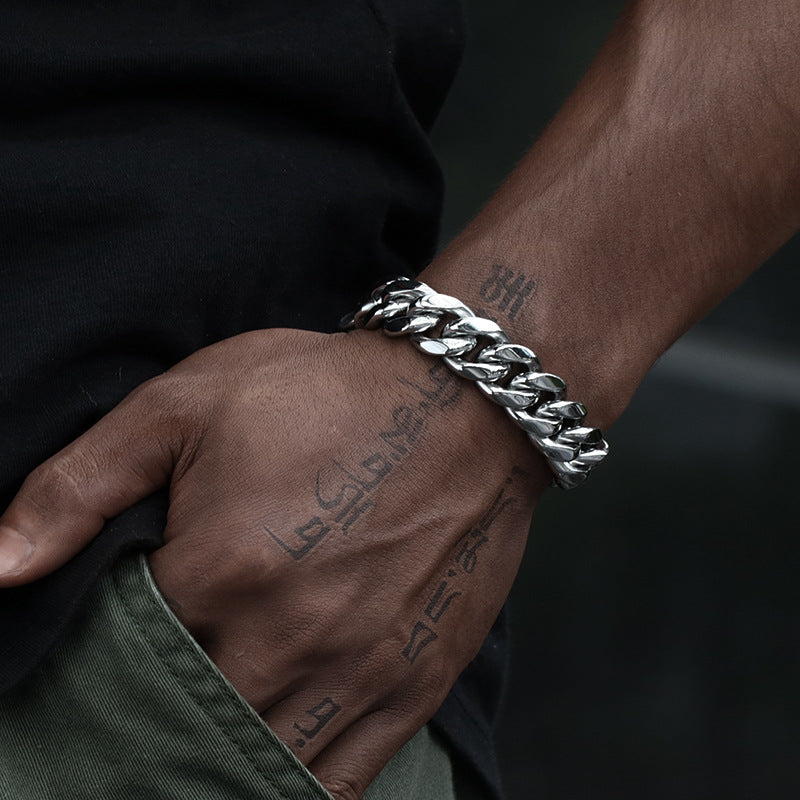 Silver Stainless Steel Casual Cuban Link Bracelet for Men Manntara