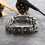 Silver Stainless Steel Catholic Cross Biker Chain Bracelet for Men Manntara