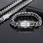 Silver Stainless Steel Catholic Cross Cuban Chain Bracelet for Men Manntara