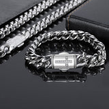 Silver Stainless Steel Catholic Cross Cuban Chain Bracelet for Men Manntara