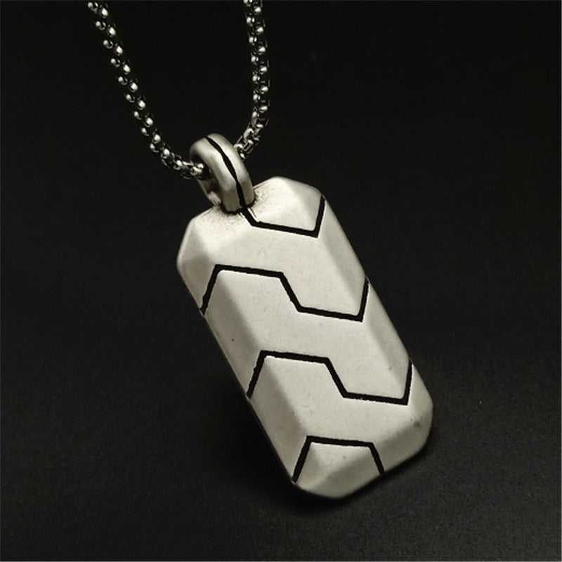 Silver Stainless Steel Geometric Rectangle Stripes Necklace For Men Manntara