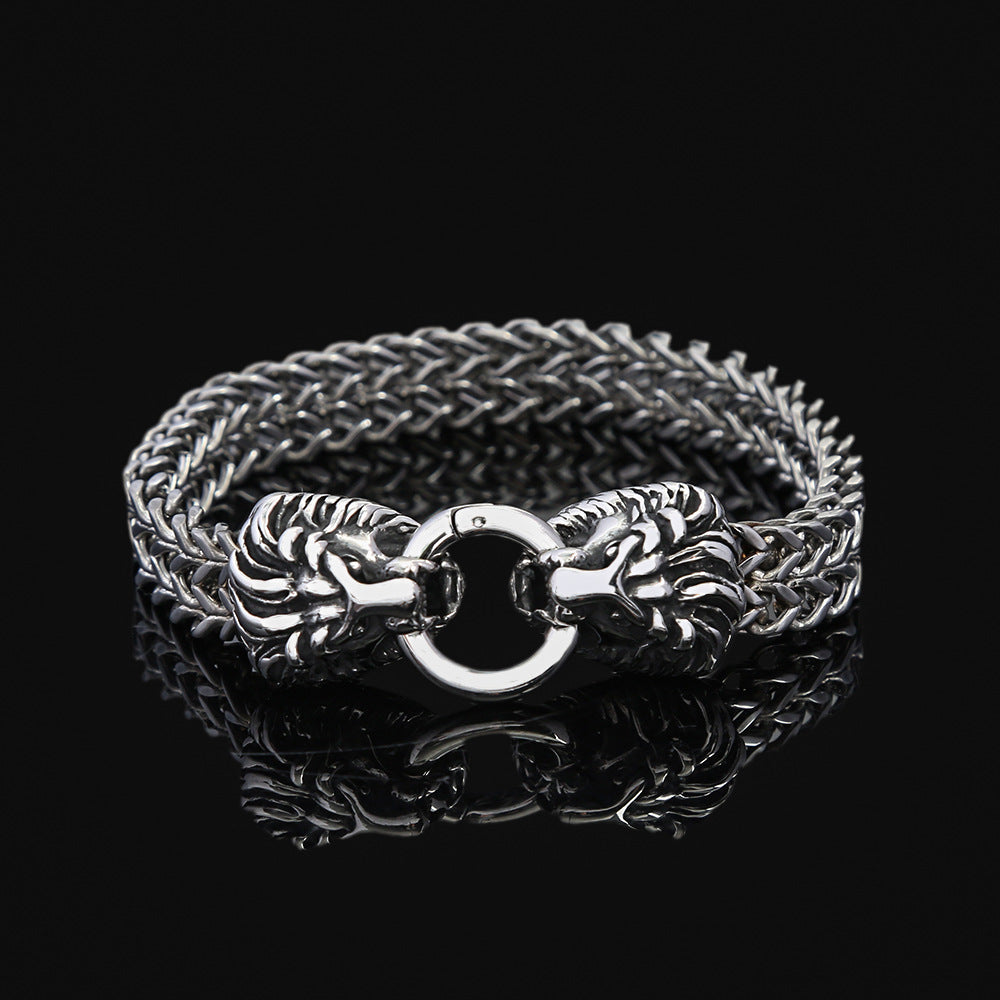 Silver Stainless Steel Gothic Lion Head Bracelet for Men Manntara