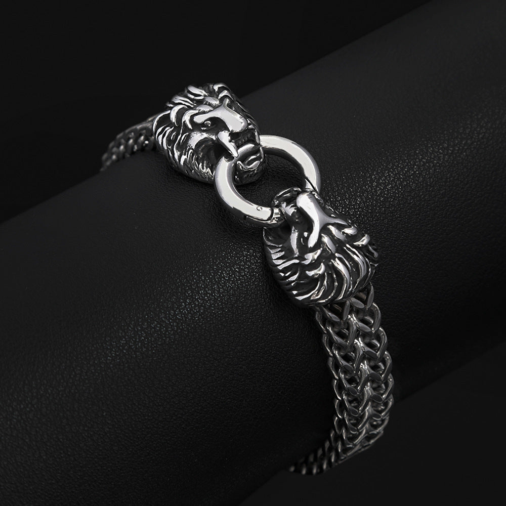 Silver Stainless Steel Gothic Lion Head Bracelet for Men Manntara