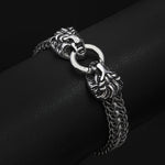 Silver Stainless Steel Gothic Lion Head Bracelet for Men Manntara