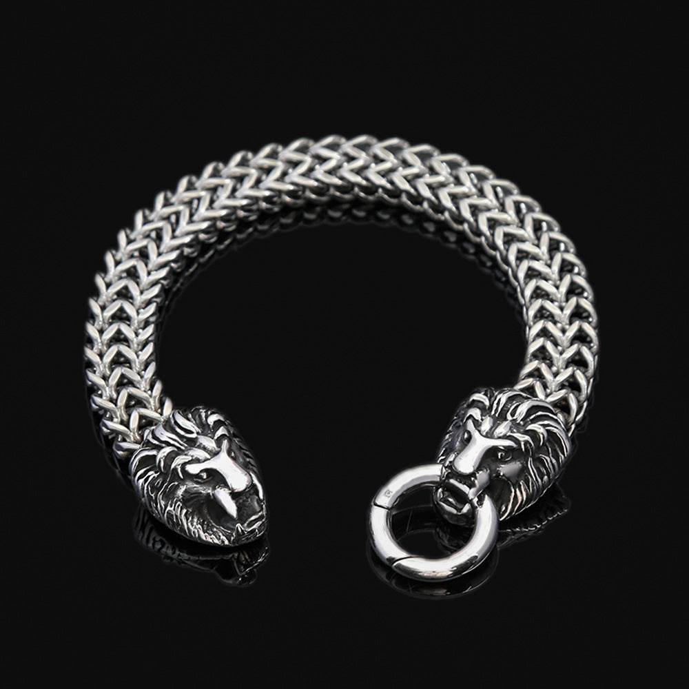 Silver Stainless Steel Gothic Lion Head Bracelet for Men Manntara