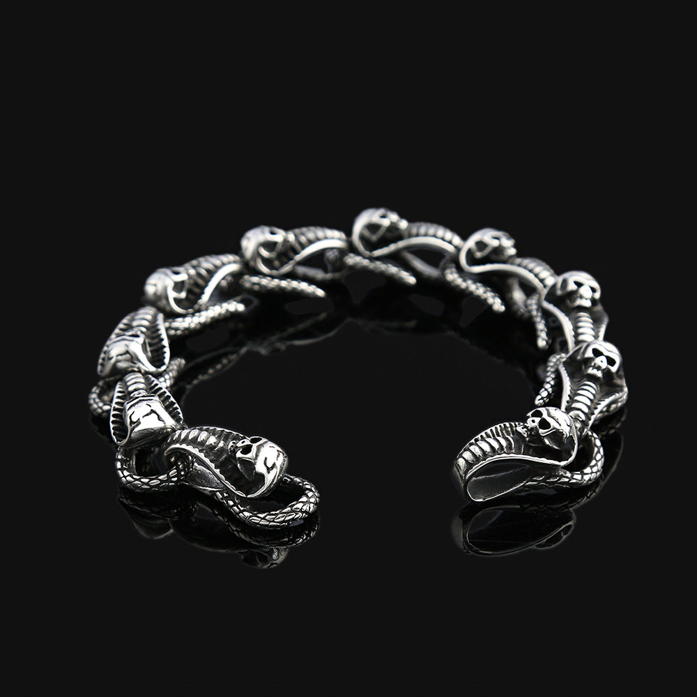 Silver Stainless Steel Gothic Medusa Snakes Bracelet for Men Manntara