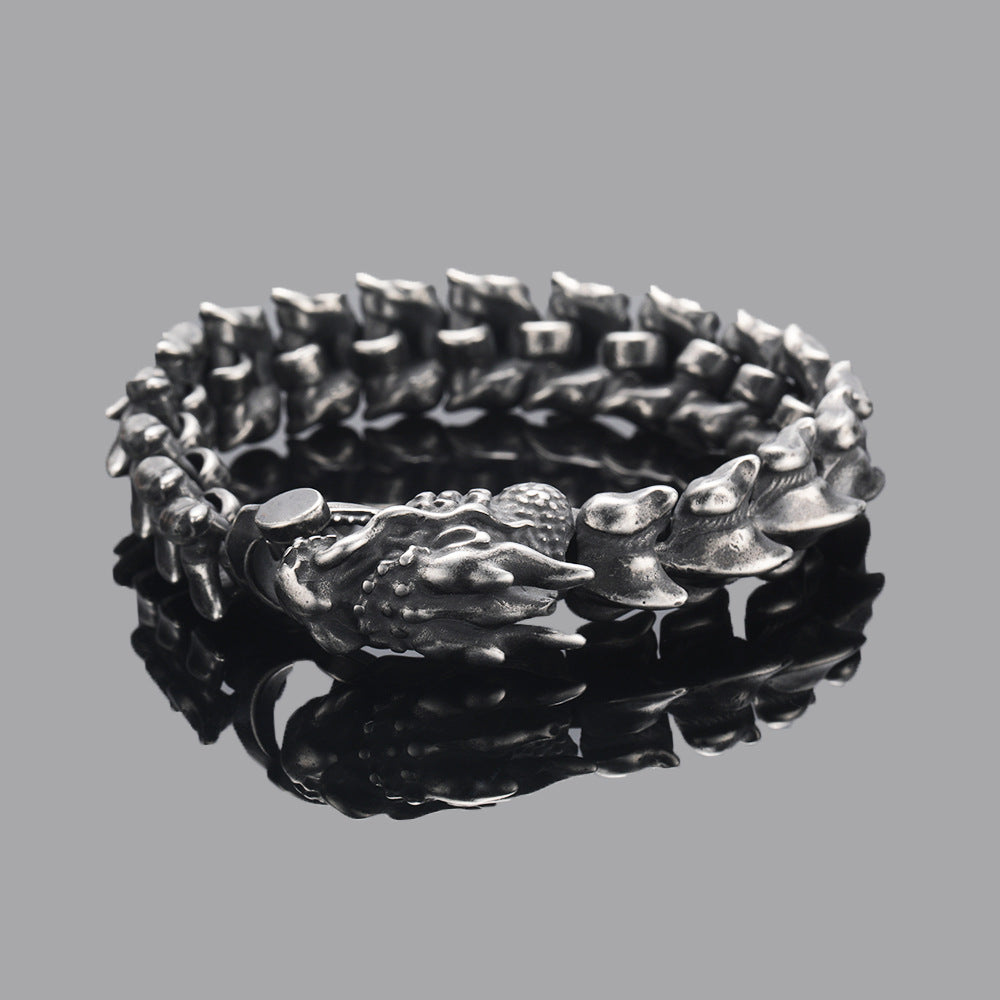 Silver Stainless Steel Gothic Skull Dragon Chain Bracelet for Men Manntara