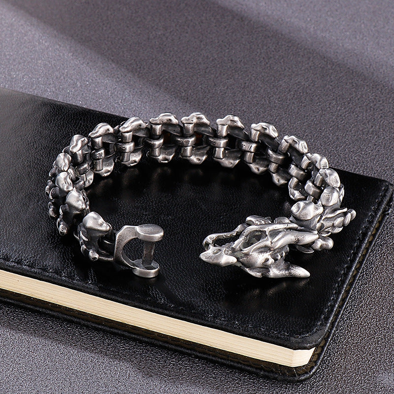 Silver Stainless Steel Gothic Skull Dragon Chain Bracelet for Men Manntara