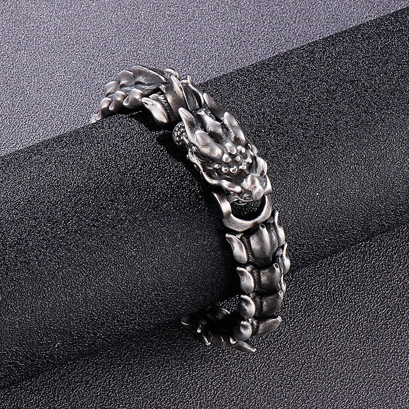 Silver Stainless Steel Gothic Skull Dragon Chain Bracelet for Men Manntara