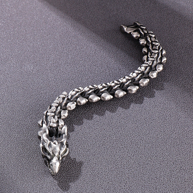 Silver Stainless Steel Gothic Skull Dragon Chain Bracelet for Men Manntara