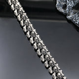6mm Silver Stainless Steel Gothic Skull Heads Biker Bracelet for Men Manntara