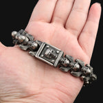 6mm Silver Stainless Steel Gothic Skull Heads Biker Bracelet for Men Manntara