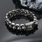 6mm Silver Stainless Steel Gothic Skull Heads Biker Bracelet for Men Manntara