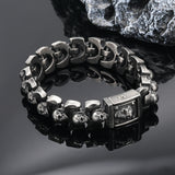 6mm Silver Stainless Steel Gothic Skull Heads Biker Bracelet for Men Manntara