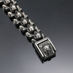 6mm Silver Stainless Steel Gothic Skull Heads Biker Bracelet for Men Manntara