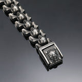 6mm Silver Stainless Steel Gothic Skull Heads Biker Bracelet for Men Manntara