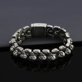 6mm Silver Stainless Steel Gothic Skull Heads Biker Bracelet for Men Manntara