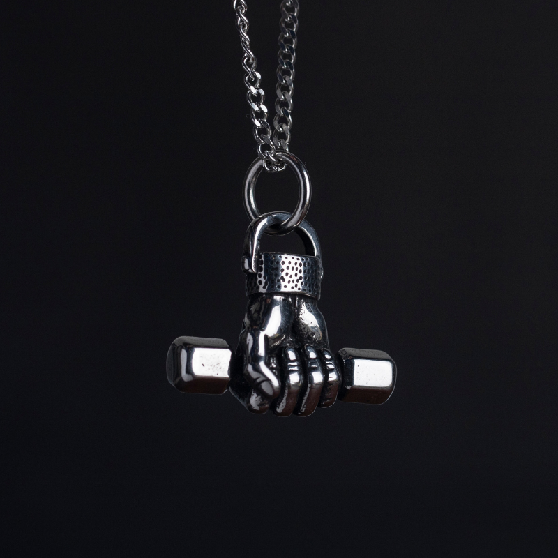 Silver Stainless Steel Gym Weight Necklace for Men Manntara