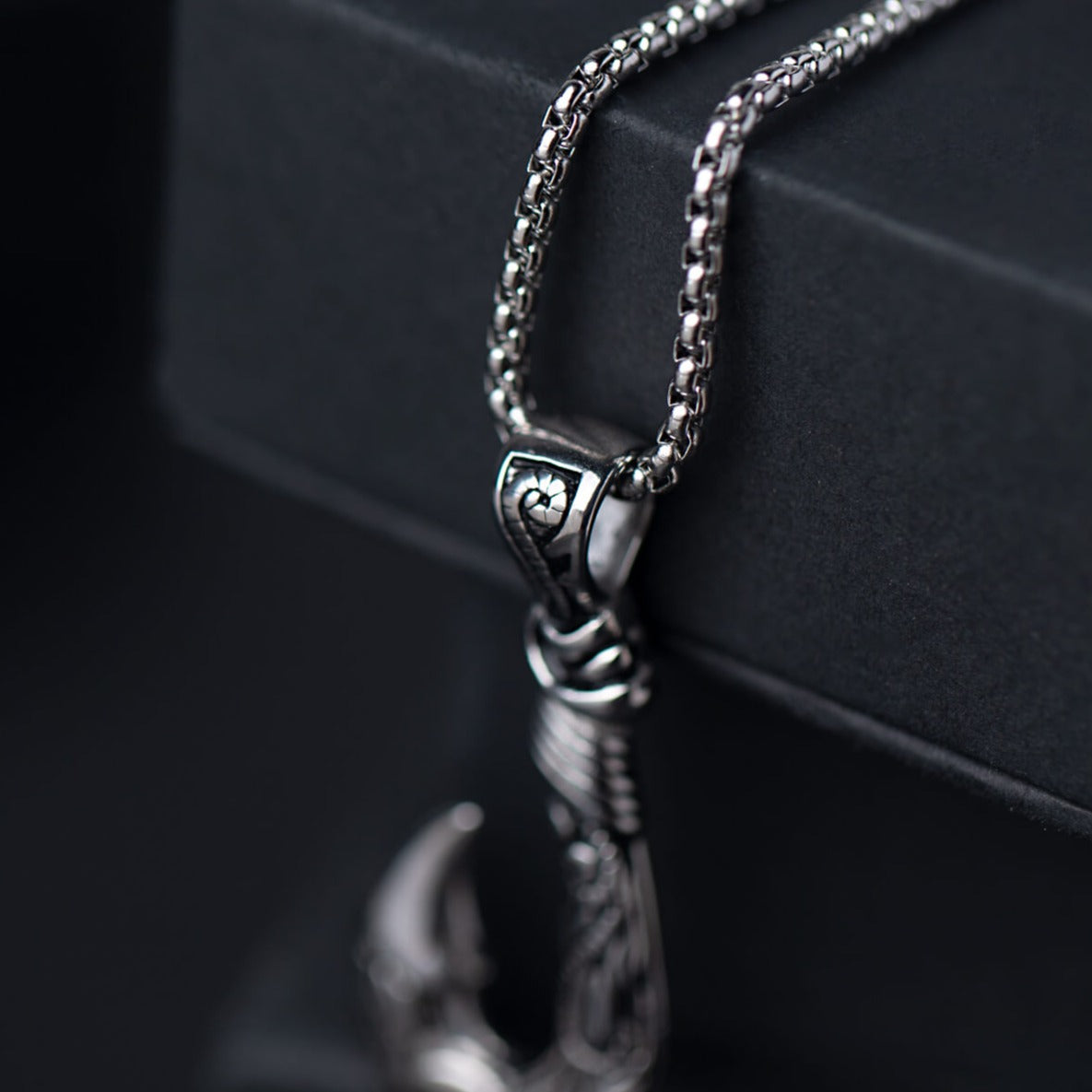 Silver Stainless Steel Ocean Fish Hook Necklace For Men Manntara
