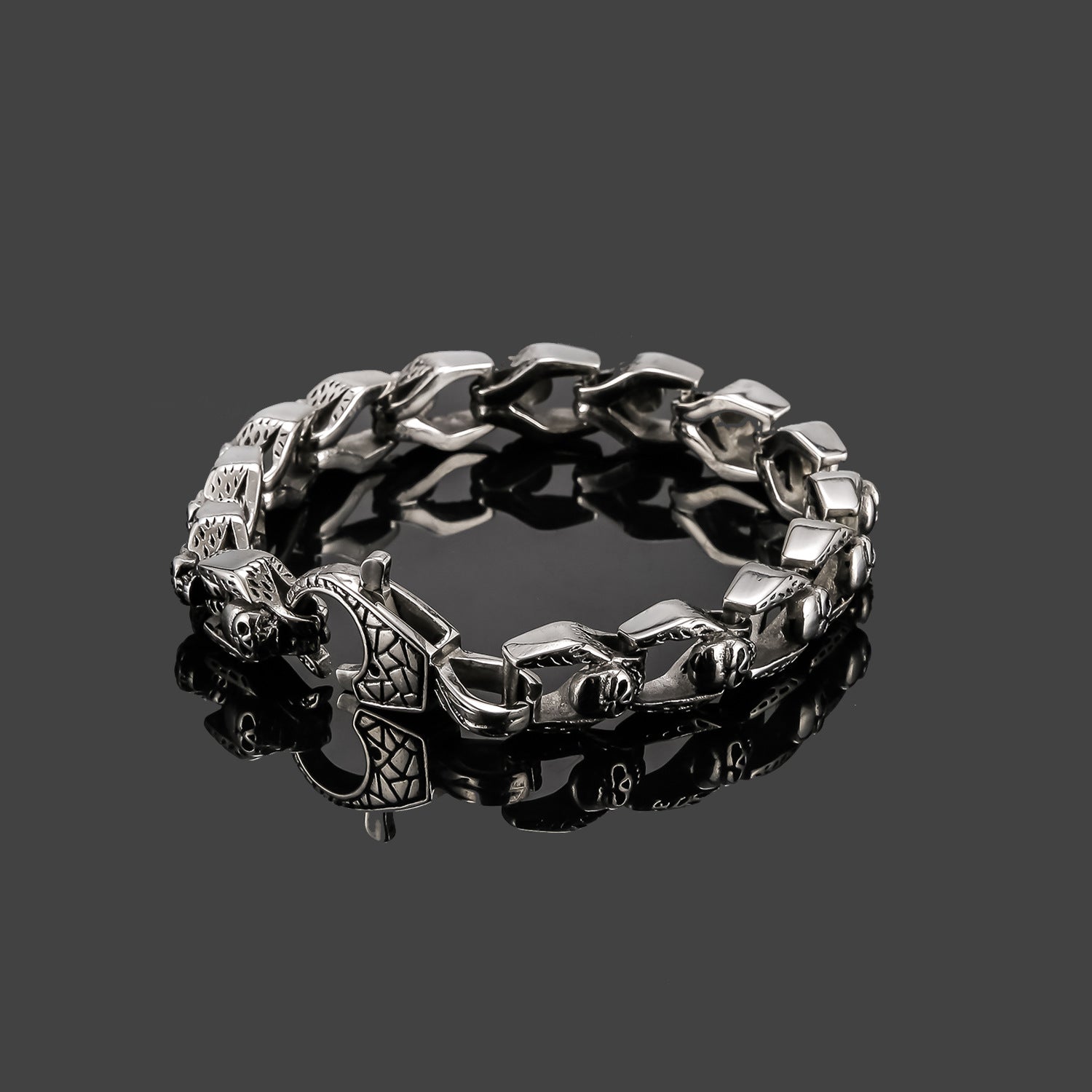 Silver Stainless Steel Skull Chain Gothic Biker Bracelet for Men Manntara