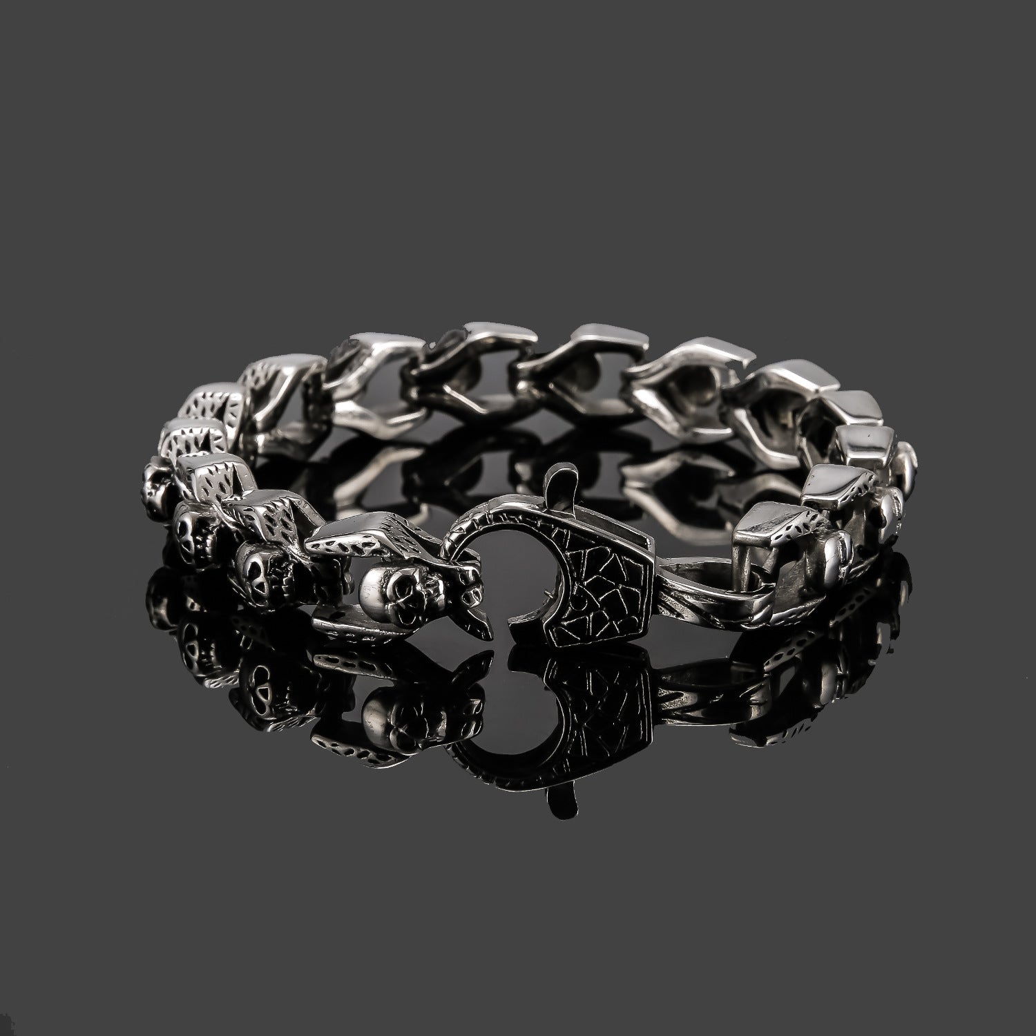 Silver Stainless Steel Skull Chain Gothic Biker Bracelet for Men Manntara