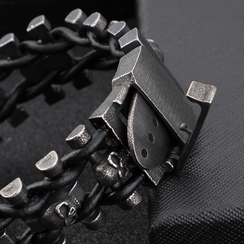 Silver Stainless Steel Skull Head Chain Gothic Bracelet for Men Manntara