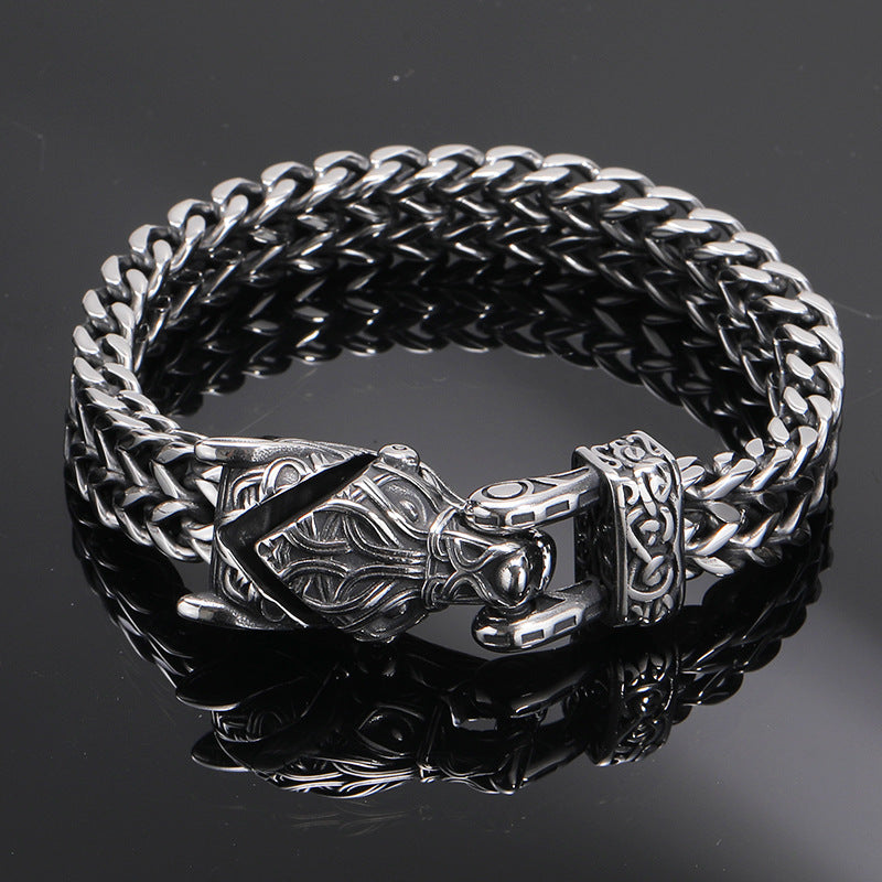 Silver Stainless Steel Thick Viking Wolf Chain Bracelet for Men Manntara