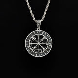 Silver Stainless Steel Vegvísir Viking Compass Men's Necklace Manntara