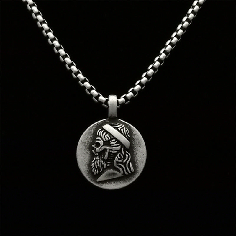 Silver Stainless Steel Viking Warrior Coin Necklace For Men Manntara