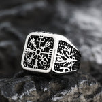 Silver Vegvisir Nordic Compass and Tree of Life Men's Ring Manntara