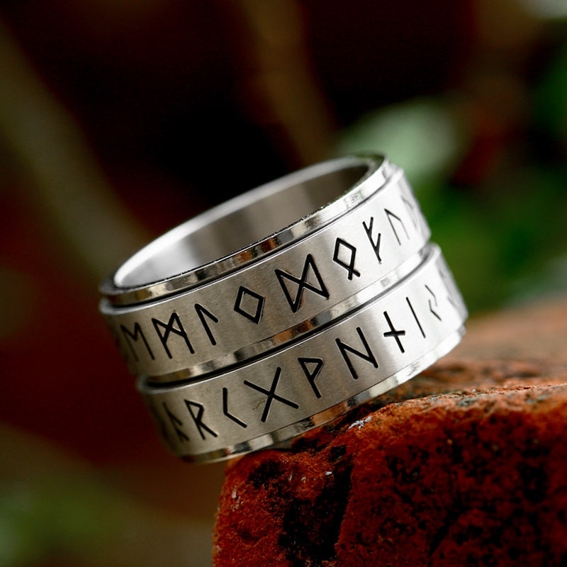 Silver Viking Runes Men's Ring of Stainless Steel Manntara