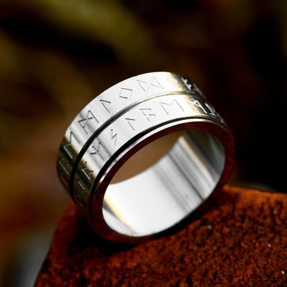 Silver Viking Runes Men's Ring of Stainless Steel Manntara