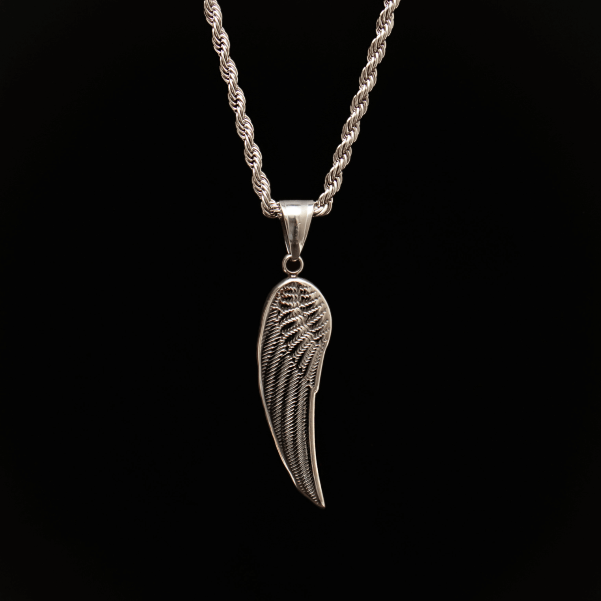 Silver Angel Feather Wings Men's Necklace of Stainless Steel Manntara
