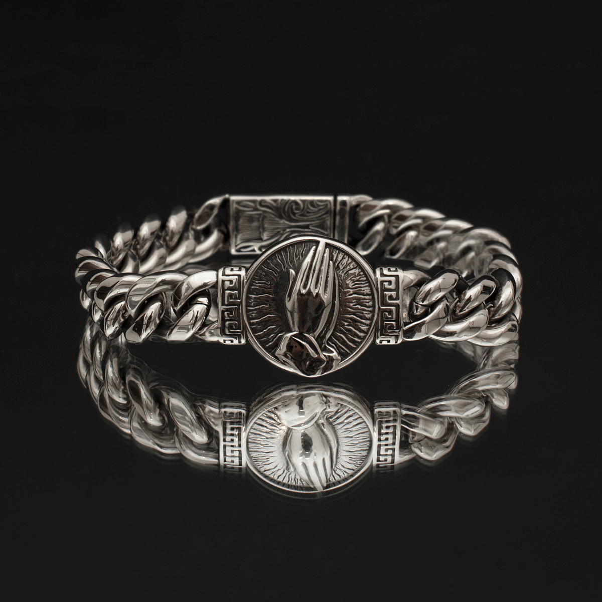 Silver Hands Praying Men's Bracelet of 316L Stainless Steel Manntara