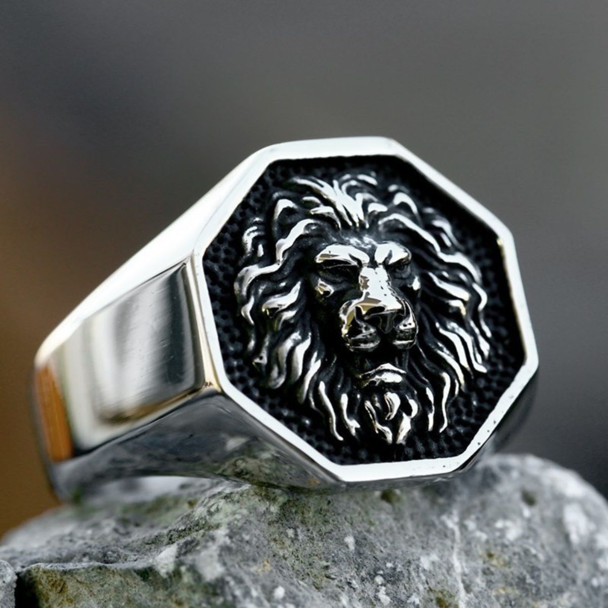 Silver Lion Stainless Steel Ring for Men Manntara