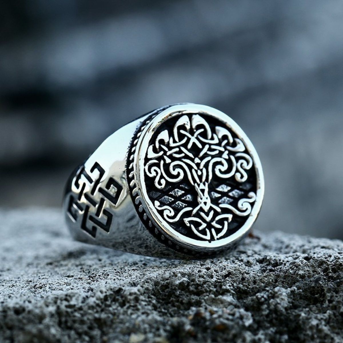 Silver Nordic Tree of Life Yggdrasil Men's Ring of Stainless Steel Manntara