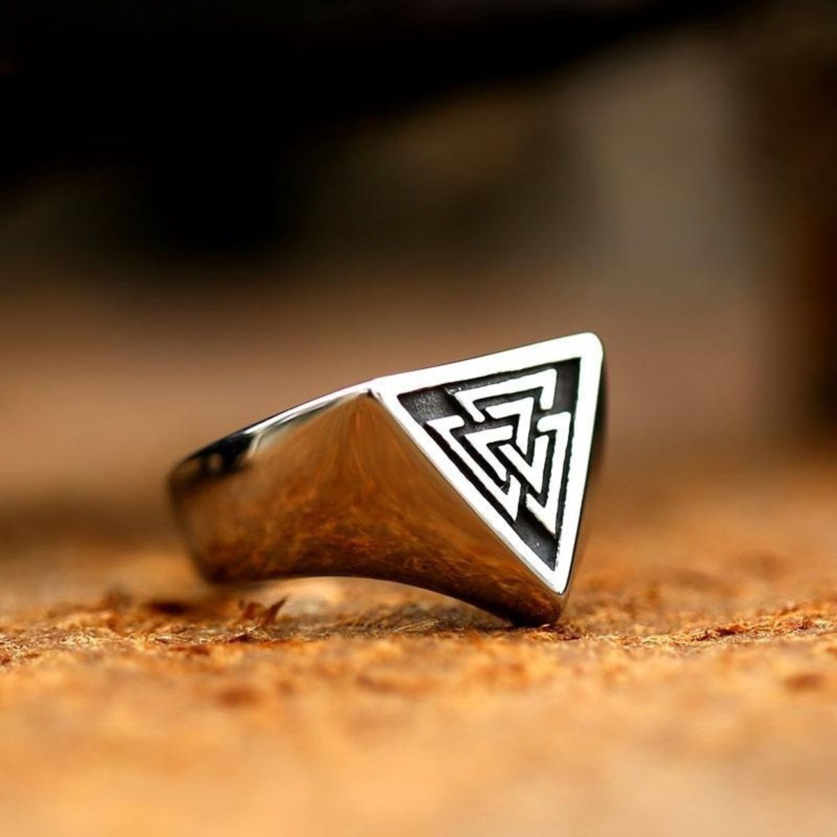 Silver Nordic Valknut Men's Ring of Stainless Steel Manntara